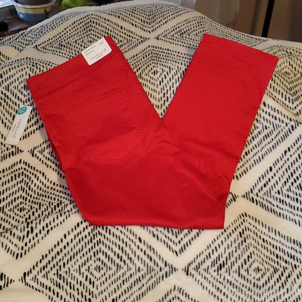 Westbound Red skinny crop pants Woman's Size 14W - Picture 2 of 12